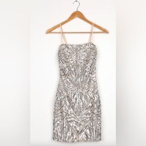 Lulus Lost In Your Eyes Silver Sequin Bodycon Mini Dress